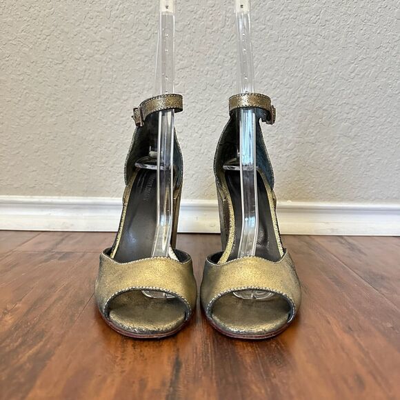 RACHEL COMEY Coppa Heeled Sandals Open Toe in Distressed Metallic Gold - Picture 4 of 11